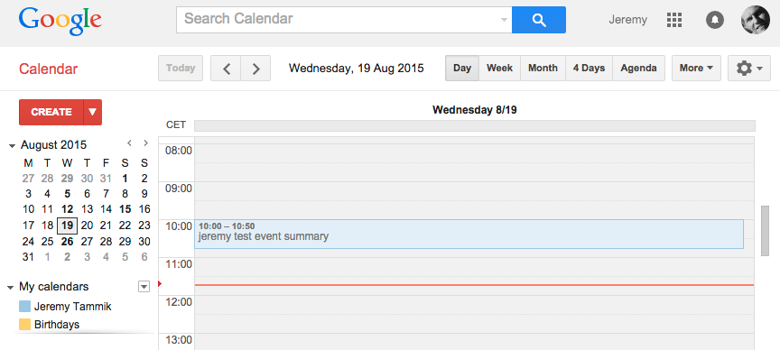 New Google calendar entry