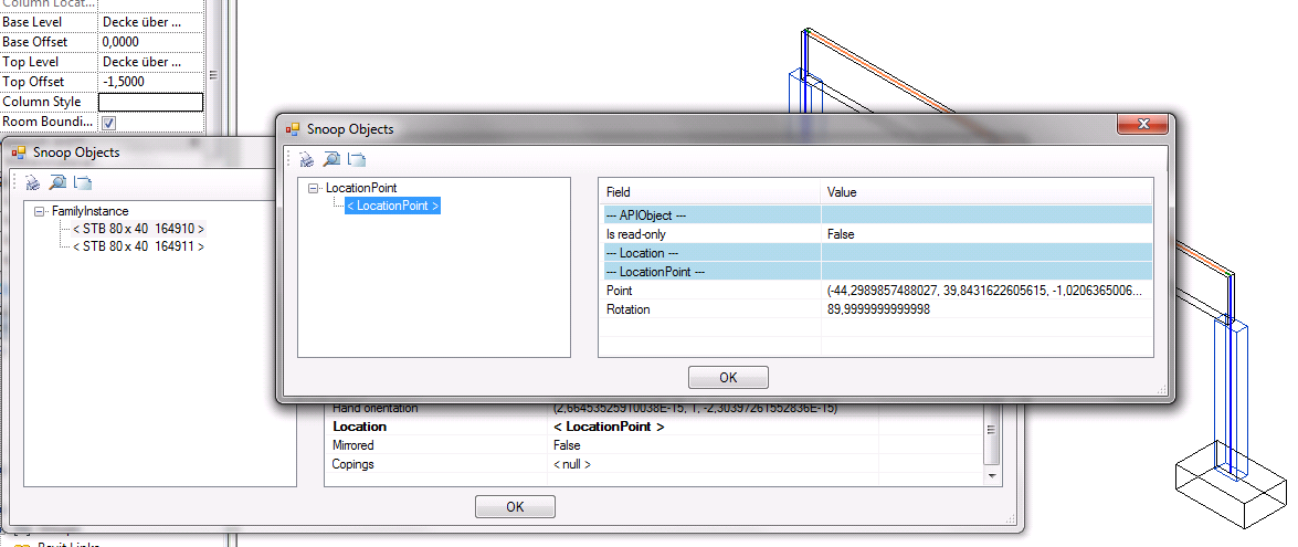Vertical column LocationPoint