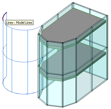 Model lines generated from curtain wall perimeter curves offset by wall length