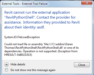 FileLoadException running RevitPythonTool