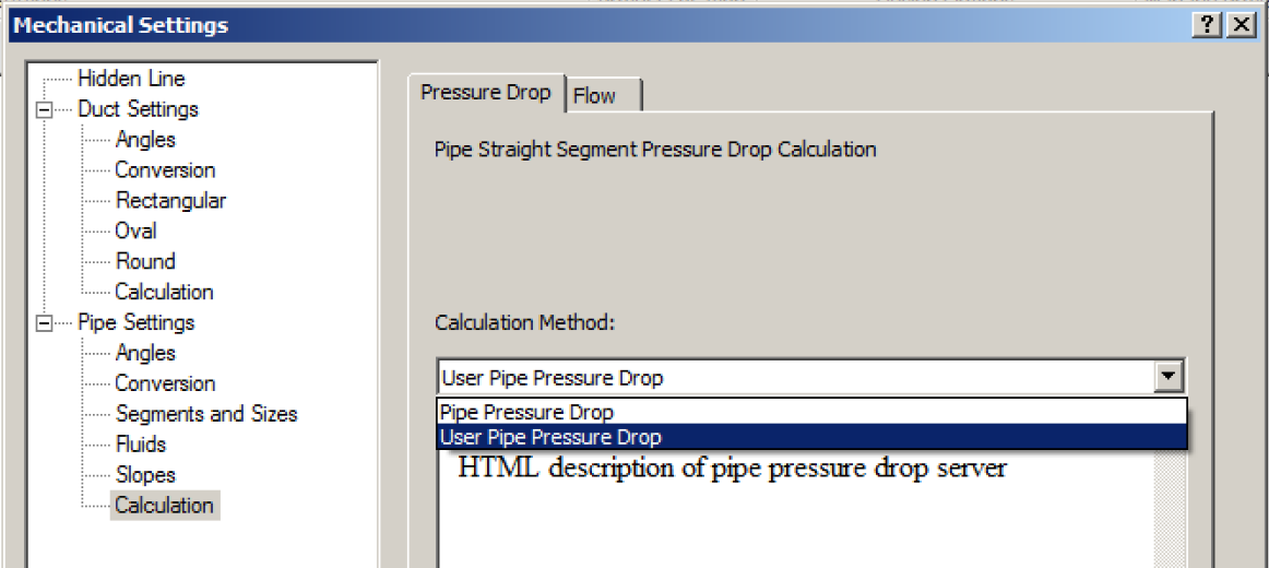 User pipe pressure drop