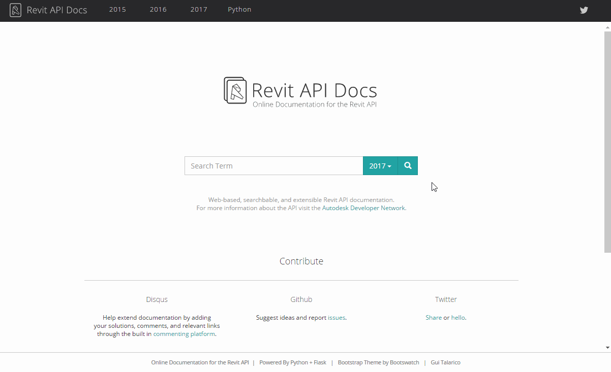 Revit API Docs search landing page
