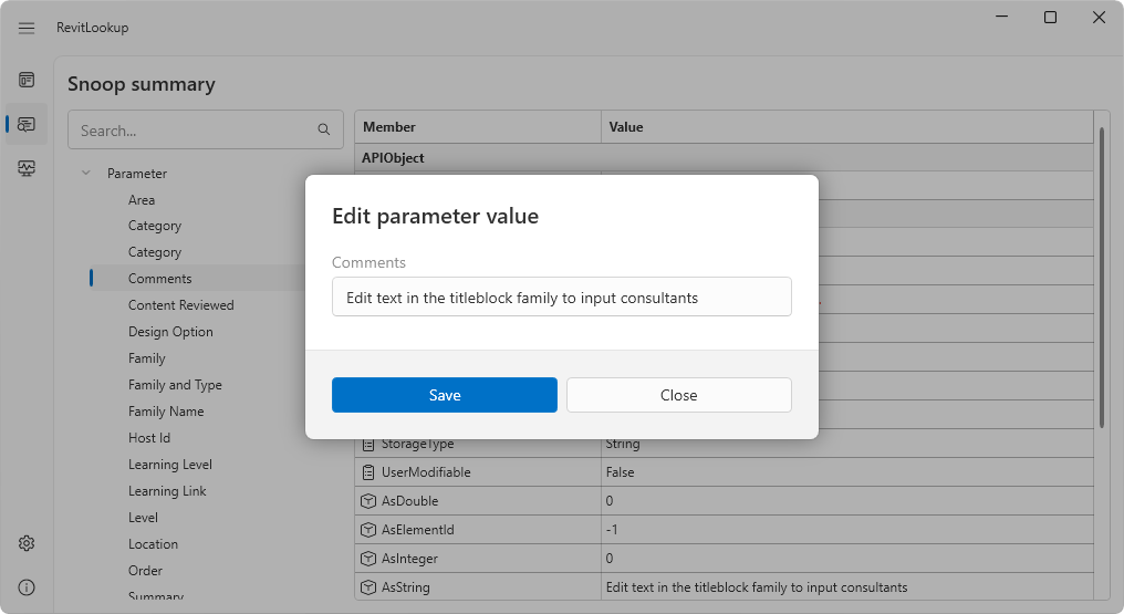 Edit parameter value