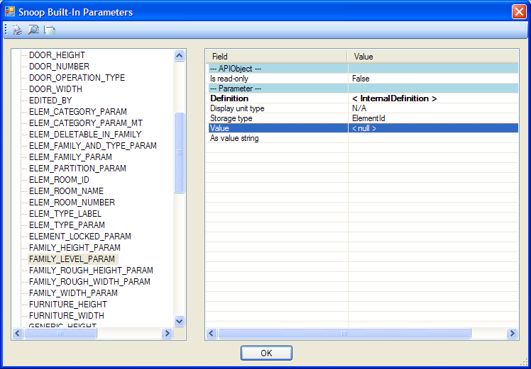 Window lacking FAMILY_LEVEL_PARAM parameter