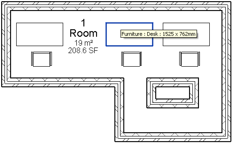 Plan view of room with furniture