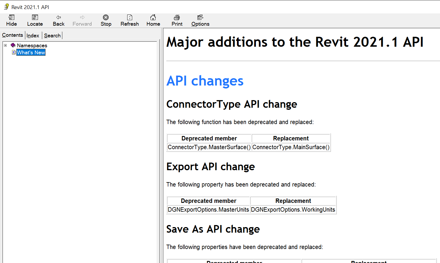 Revit 2021.1 API help file section on What's New