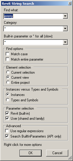 StringSearch dialogue and options