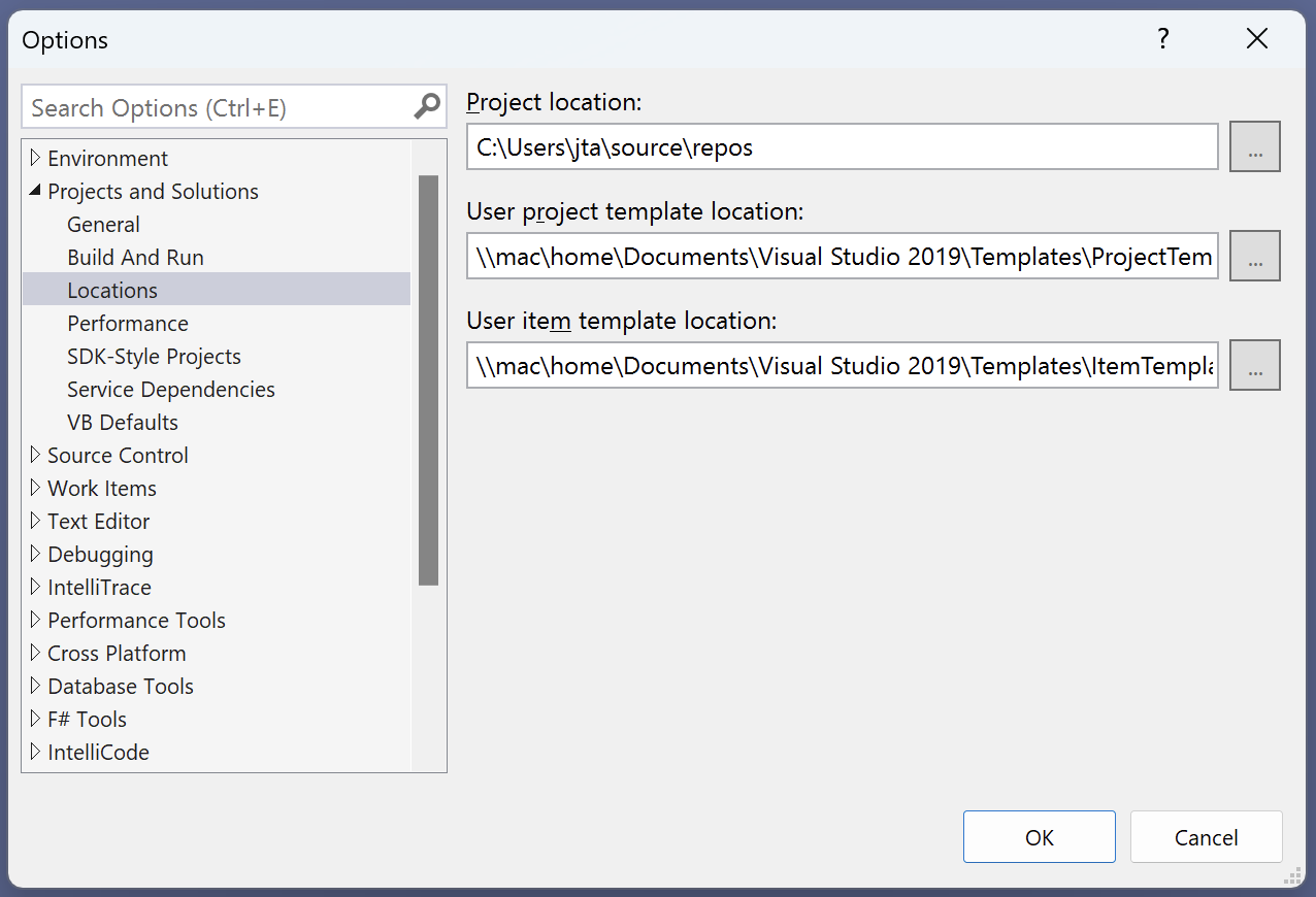 Visual Studio project template location