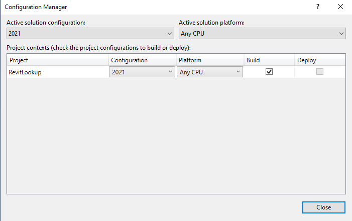 Visual Studio configuration manager