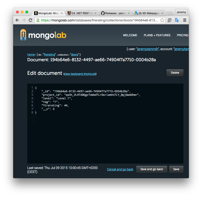 FireRating database on mongolab