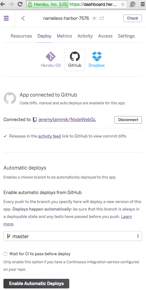 Automatic Heroku deployment directly from GitHub repo