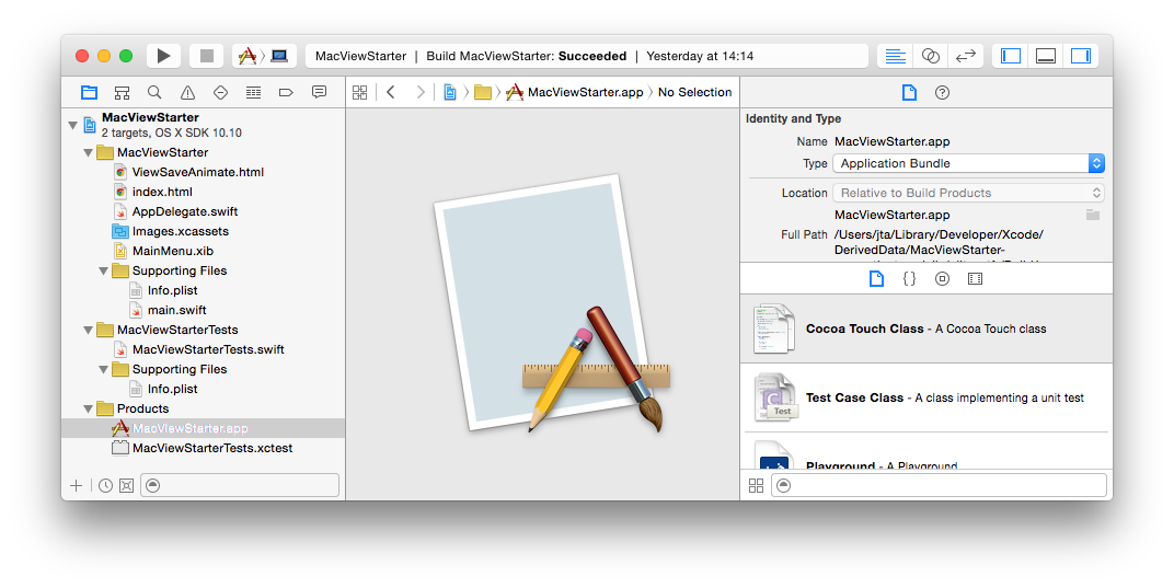 Xcode IDE with MacViewStarter app