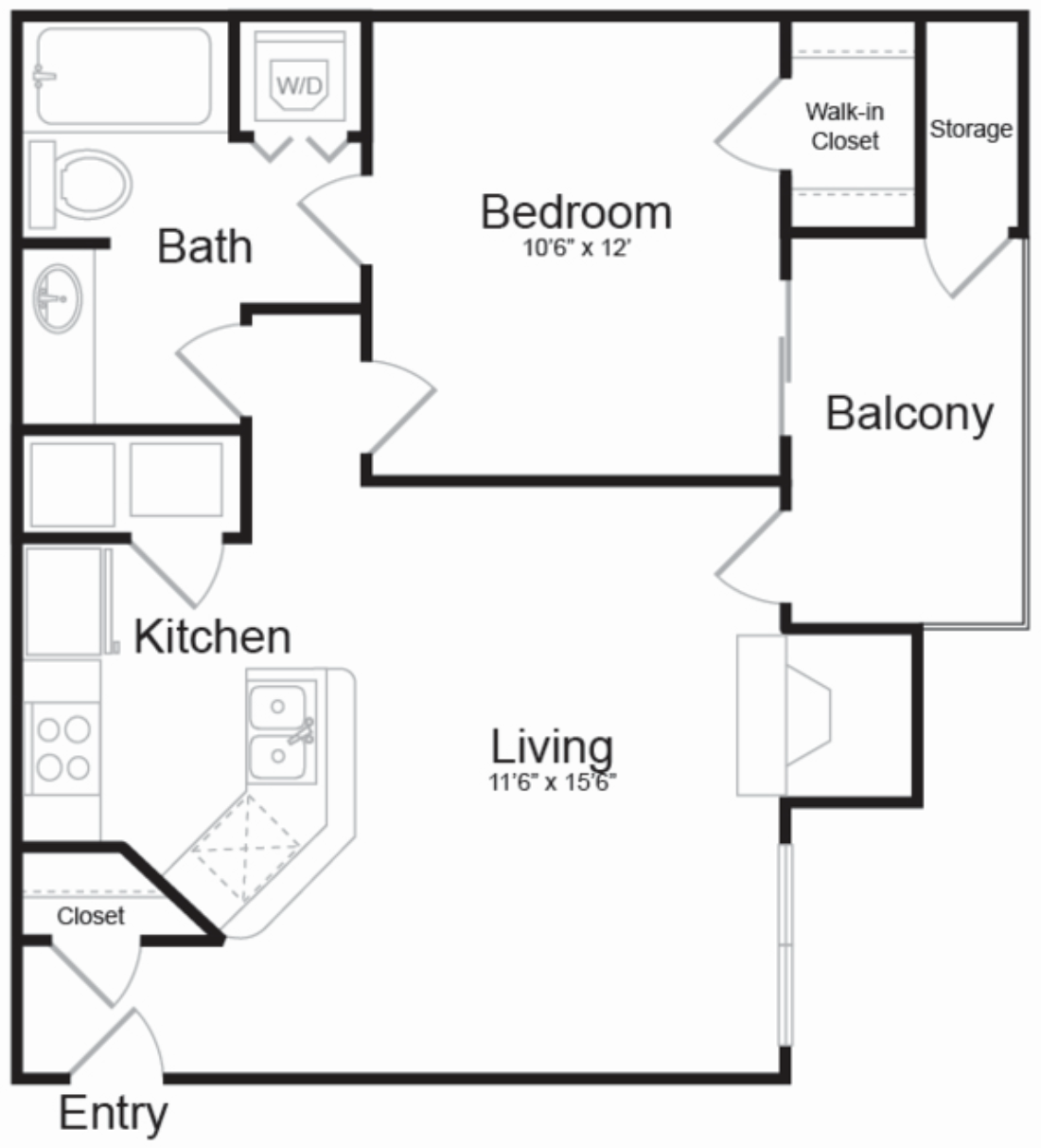 Apartment layout showing birdseye view of accessories
