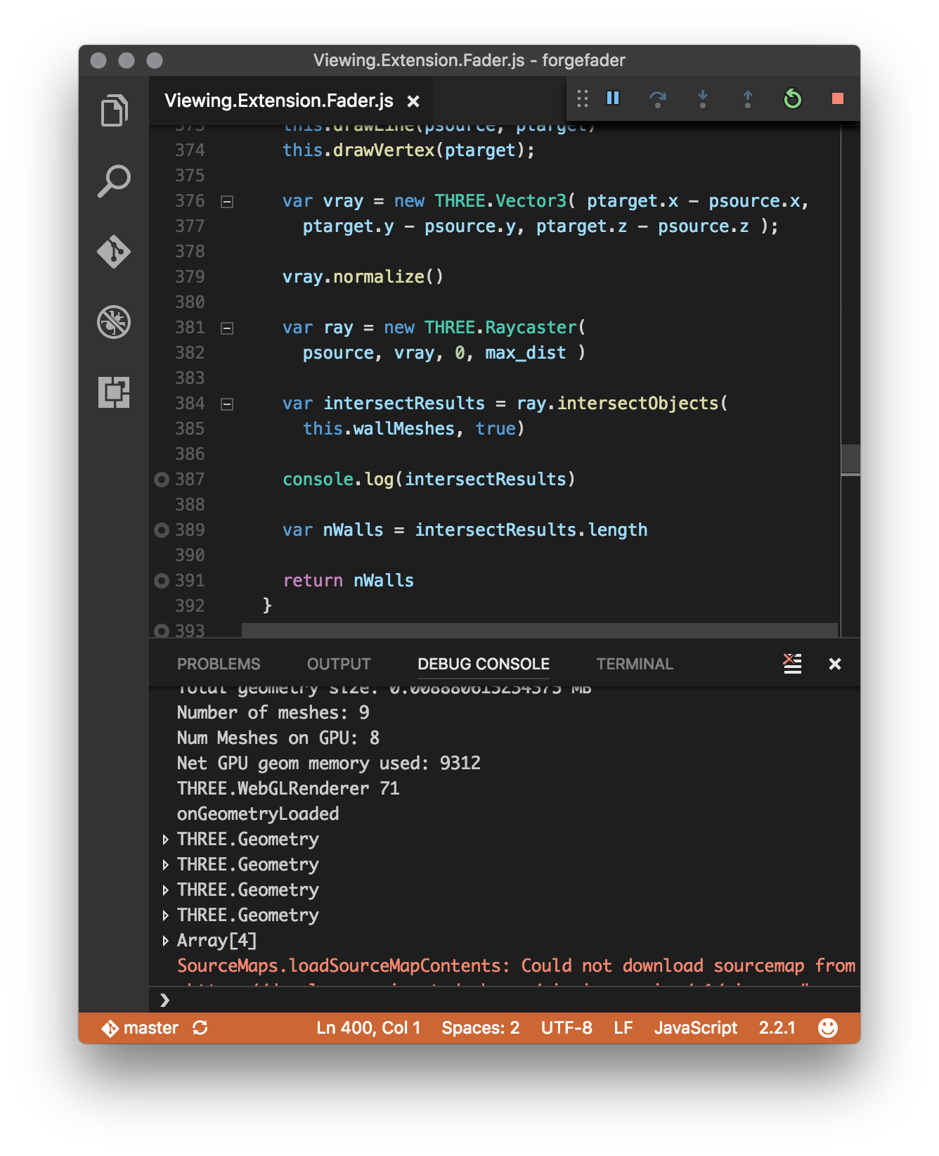 Running ForgeFader in Visual Studio Code hooked up to Chrome debugging
