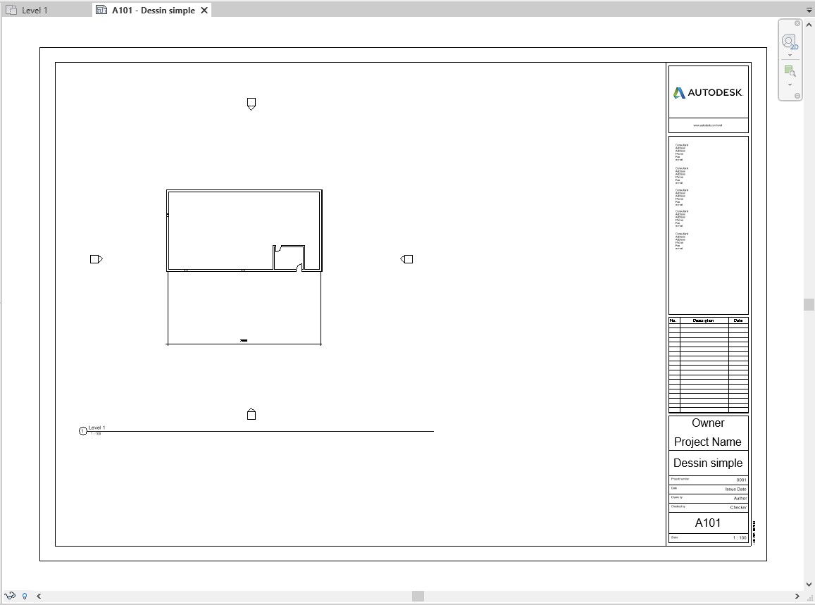 Sheet view title block geometry and text