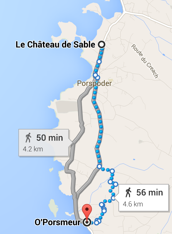 Walk from Hôtel Le Château de Sable to O'Porsmeur restaurant