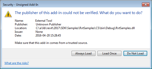Security – Unsigned Add-In message