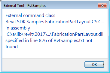 Invalid external command name for the FabricationPartLayout sample