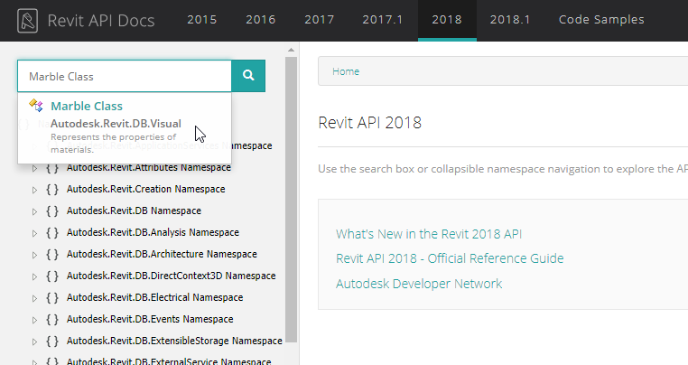 RevitApiDocs.com covers Revit 2018.1 API