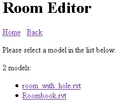 Roomedit home page populated by JavaScript from CouchDB view