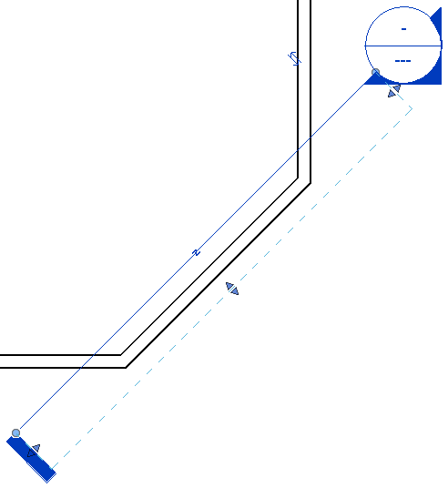 Dotted line offset from wall center