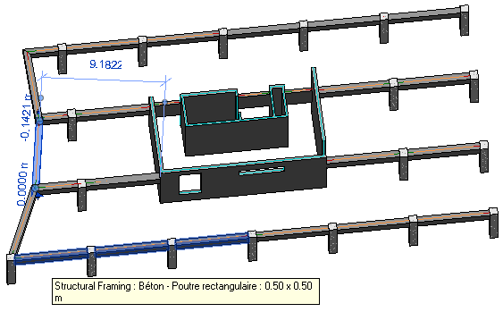 System of non-connected but touching beams