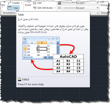 Arabic AutoCAD tooltip