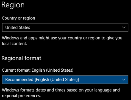 Windows regional number format
