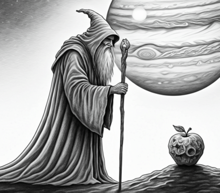 Wizard, apple and Jupiter